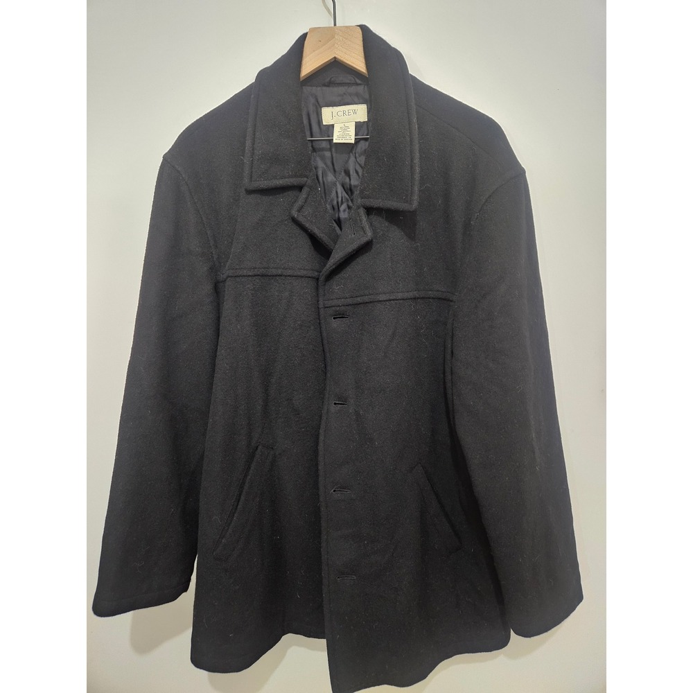 J.Crew Mens Black Wool Blend Thinsulate Insulated Car Coat Jacket Large